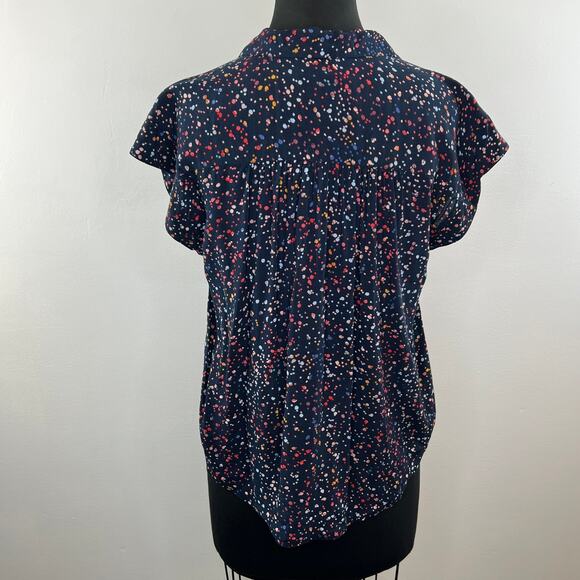 Anthropologie MAEVE Navy Confetti Print Cap Sleeve V-Neck Button-Down Size S - Picture 6 of 9